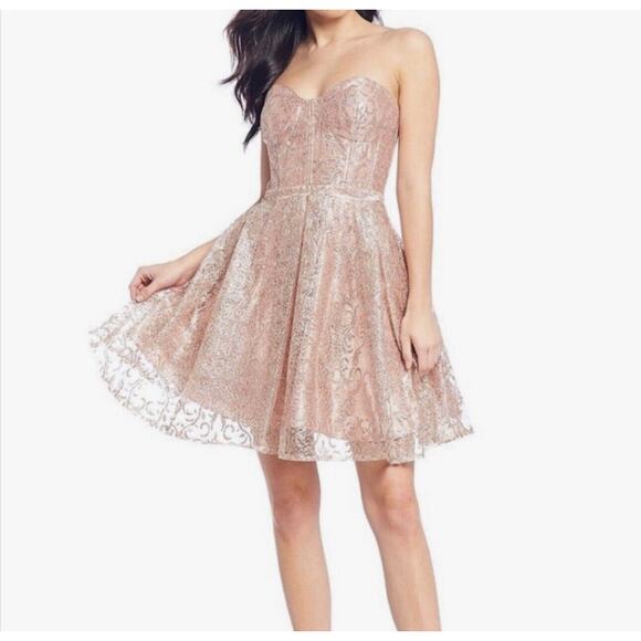 Gianni Bini Dresses & Skirts - NEW GIANNI BINI GB Rose Gold Pink Silver Lace Overlay Strapless Size 13 $179